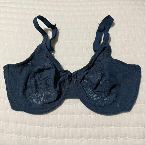 Wacoal Teal Blue Deep Sea 34DD Halo Lace Unlined Bra Wire 851205 Convertible - Picture 10 of 11